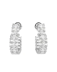 Matrix Baguette Crystal Small Heart Hoop Earrings in Rhodium Plated