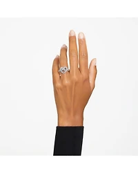 Matrix Baguette Crystal Woven Heart Cocktail Ring Rhodium Plated