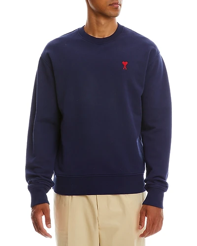 Ami Small Adc Organic Cotton Logo Embroidered Crewneck Sweatshirt