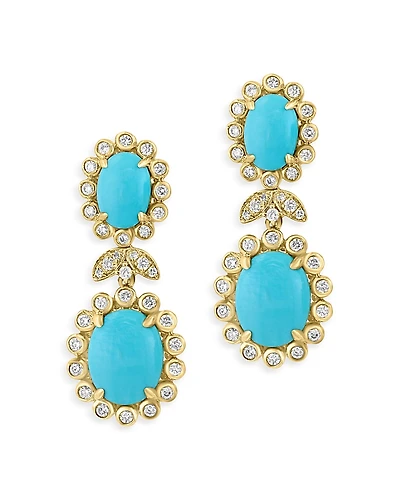 Bloomingdale's Fine Collection Turquoise & Diamond Flower Drop Earrings