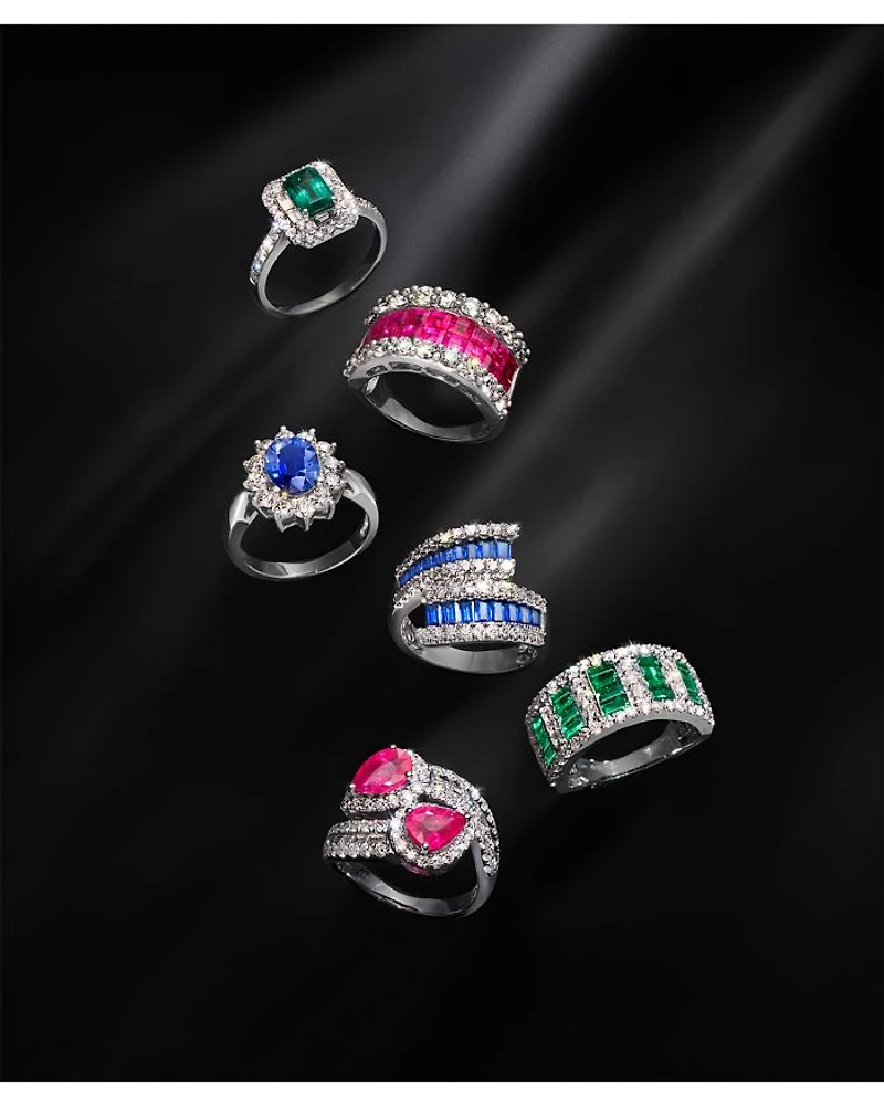 Sapphire & Diamond Bypass Ring in 14K White Gold
