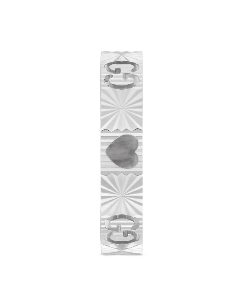 18K White Gold Icon Heart & Double G Band Ring