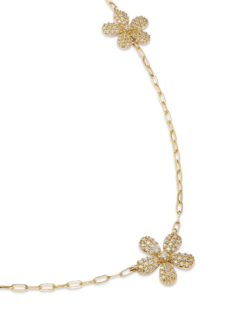 Diamond Flower Station Necklace in 14K Yellow Gold, 0.50 tcw