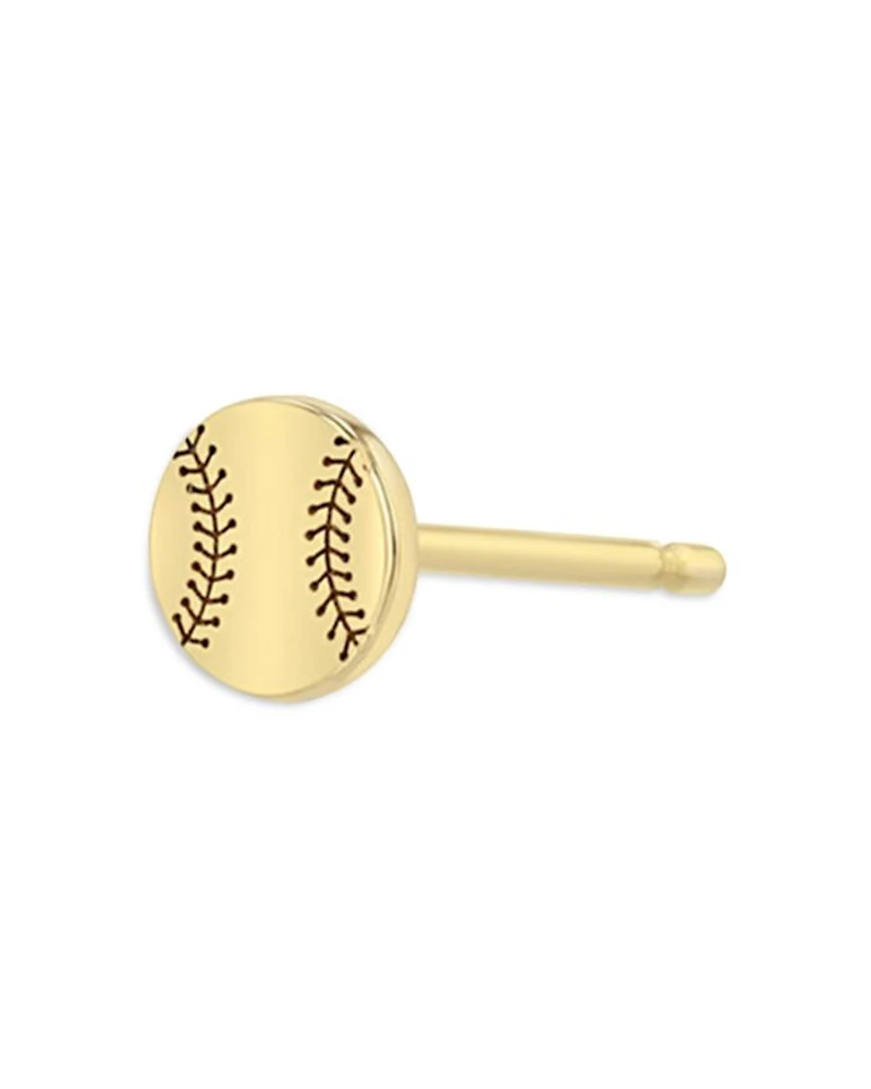 14K Yellow Gold Itty Bitty Symbols Baseball Single Stud Earring