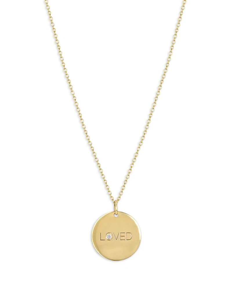 14K Yellow Gold Tender Tokens Diamond Love Disc Pendant Necklace, 18-20"