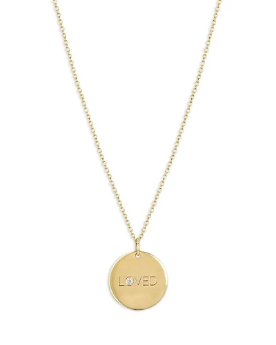 14K Yellow Gold Tender Tokens Diamond Love Disc Pendant Necklace, 18-20"