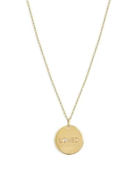 14K Yellow Gold Tender Tokens Diamond Love Disc Pendant Necklace, 18-20"