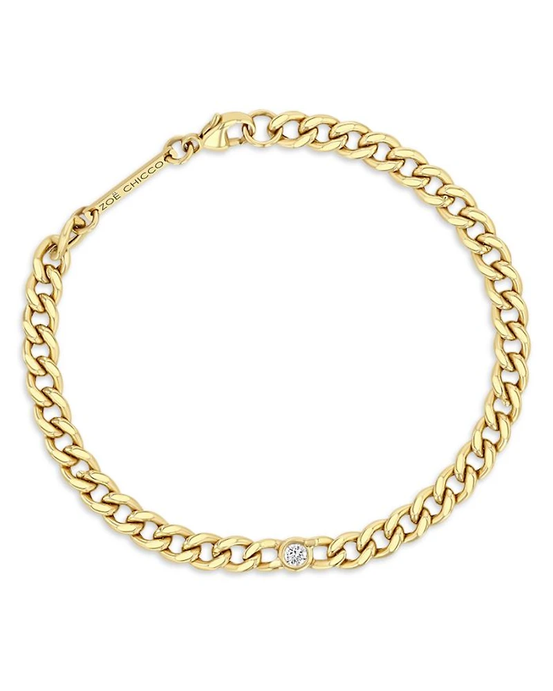 14K Yellow Gold Floating Diamonds Diamond Curb Link Chain Bracelet