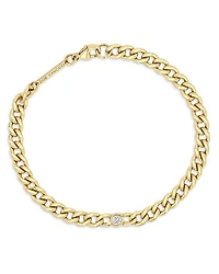 14K Yellow Gold Floating Diamonds Diamond Curb Link Chain Bracelet