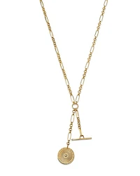 14K Yellow Gold Bezel Diamonds Diamond Sunbeam Medallion Lariat Necklace, 16-18"