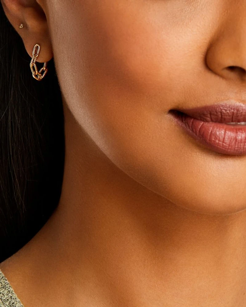 14K Yellow Gold Heavy Metal Oval Link Chain Drop Front to Back Earrings