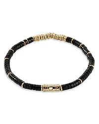 14K Yellow Gold Classic Chain Onyx Heishi Bead Bracelet
