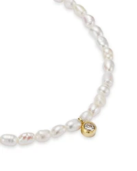 14k Yellow Gold Cultured Pearl Bead & Diamond Charm Bracelet