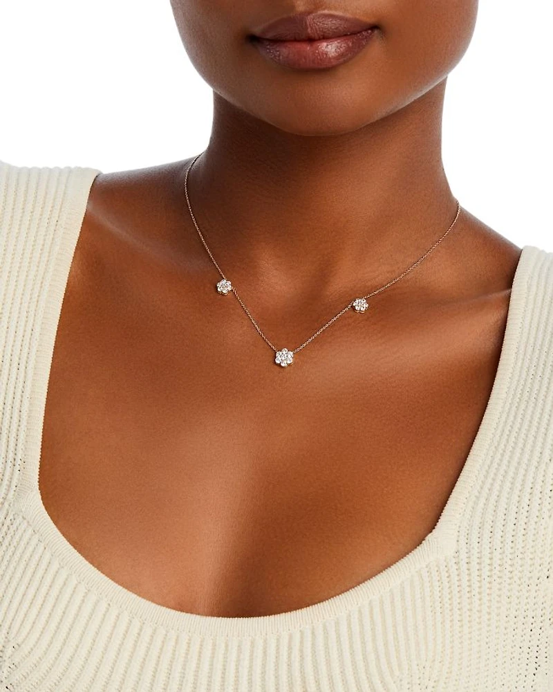 Diamond Flower Station Collar Necklace in 14K Yellow Gold, 0.75 tcw