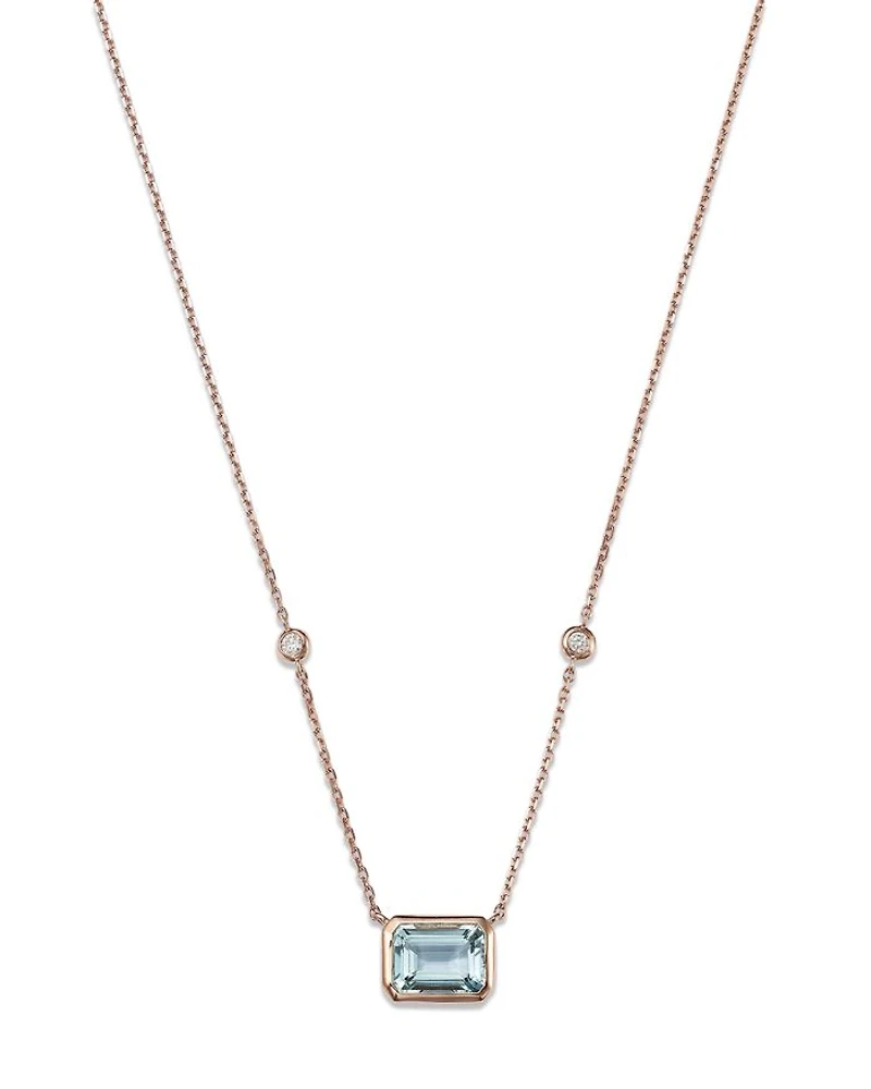 Aquamarine & Diamond Pendant Necklace in 14K Rose Gold, 18"