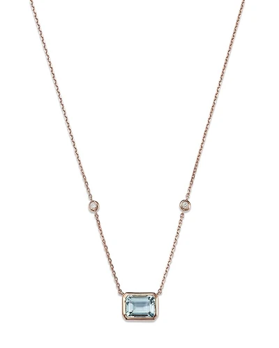 Aquamarine & Diamond Pendant Necklace in 14K Rose Gold, 18"