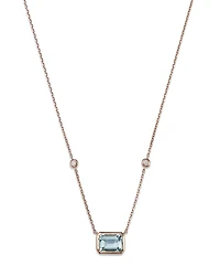 Aquamarine & Diamond Pendant Necklace in 14K Rose Gold, 18"