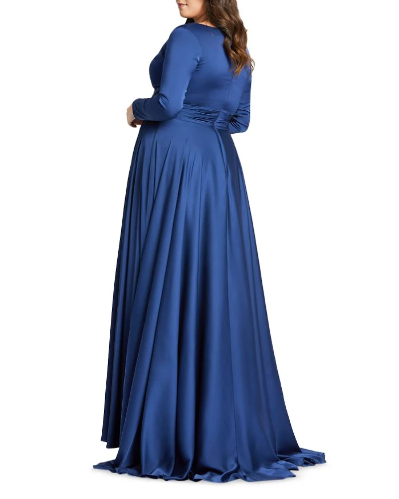 Satin Long Sleeve Evening Gown