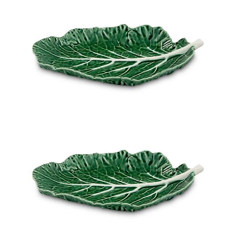 Bordallo Pinheiro 11 Cabbage Leaf Platter, Set of 2