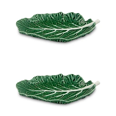 Bordallo Pinheiro 11 Cabbage Leaf Platter, Set of 2