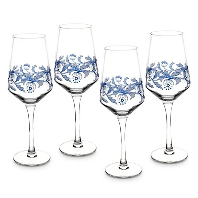 Blue Italian Wine Glasses , Set of 4