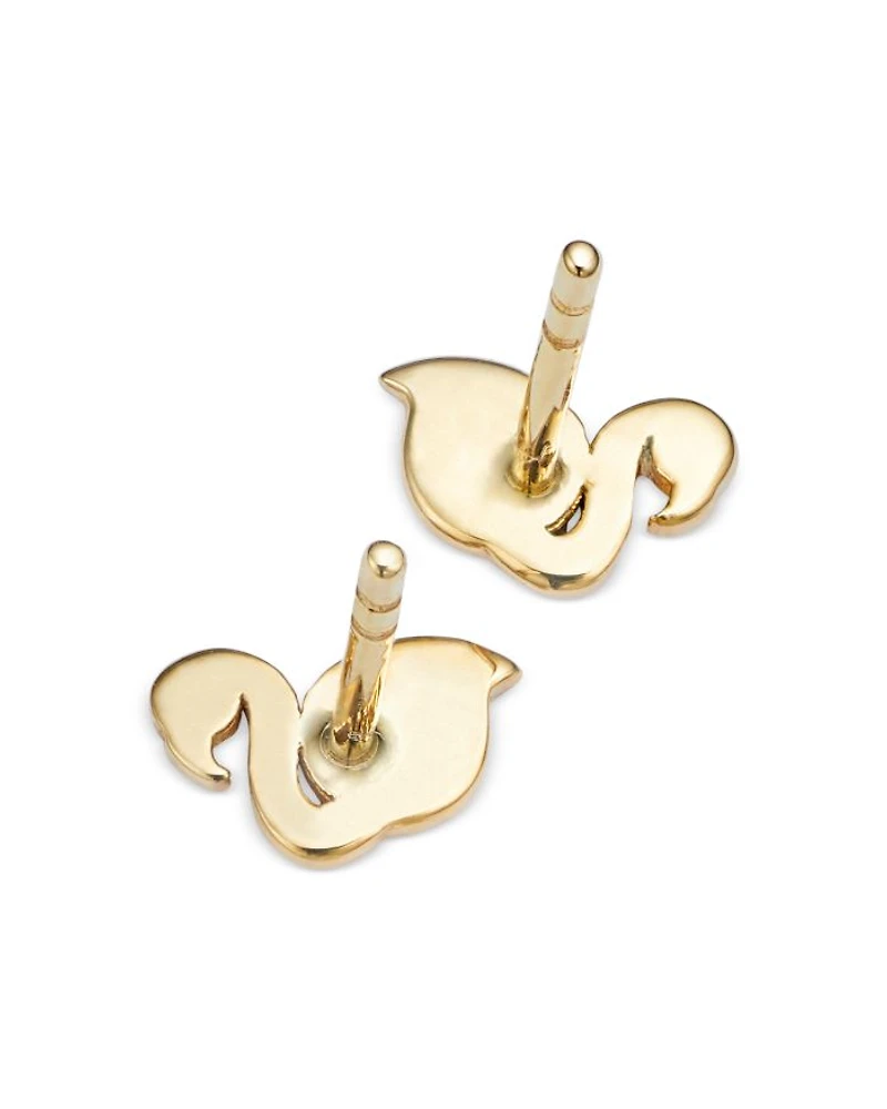 14K Yellow Gold Enamel Flamingo Stud Earrings - Exclusive
