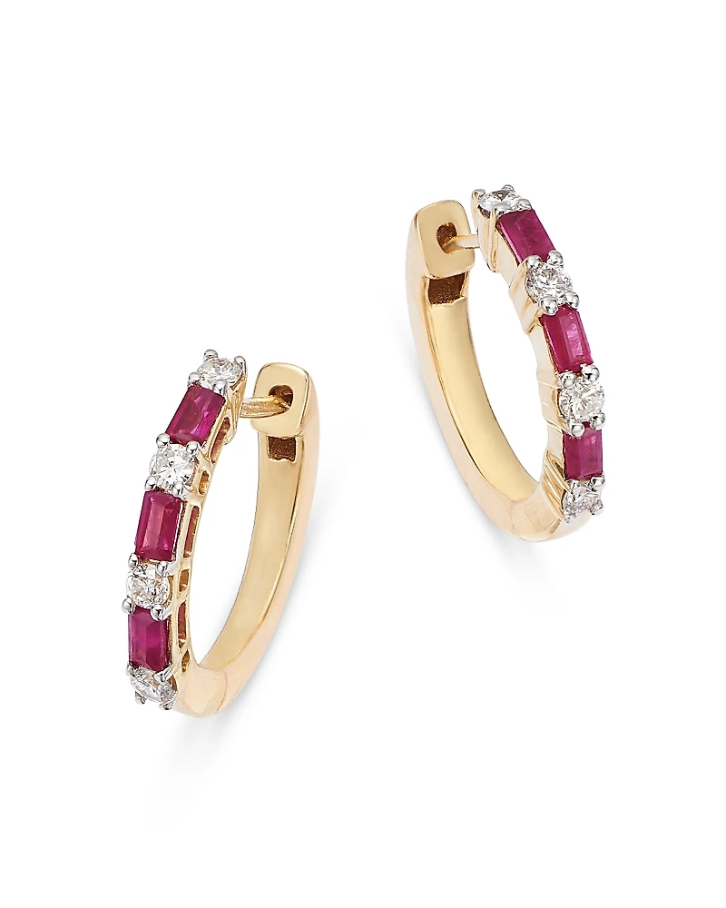 Bloomingdale's Fine Collection Ruby & Diamond Huggie Hoop Earrings