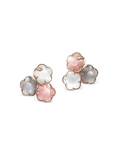 Pasquale Bruni 18K Rose Gold Bouquet Lunaire Multicolor Moonstone & Diamond Triple Flower Cluster Stud Earrings