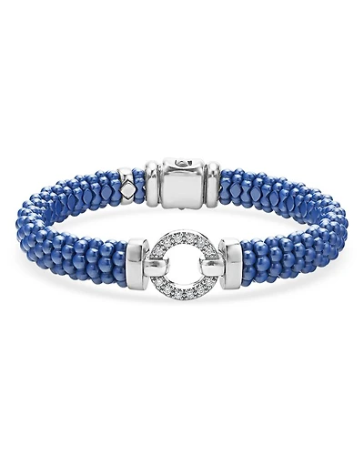 Sterling Silver Ceramic Caviar & Diamond Circle Bracelet