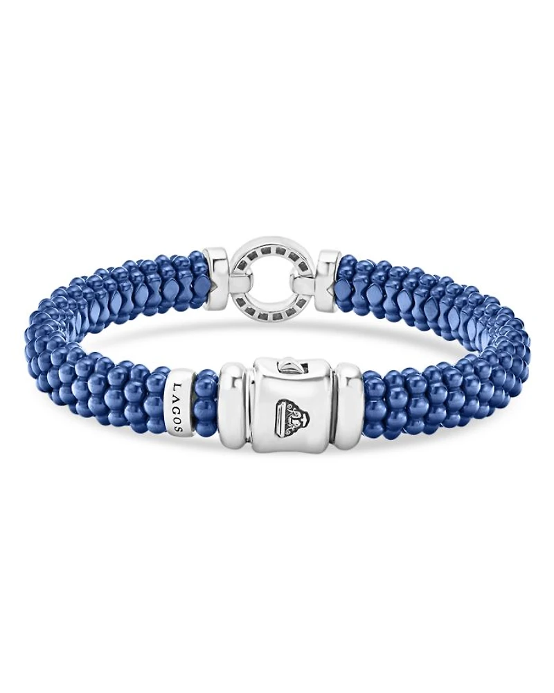 Sterling Silver Ceramic Caviar & Diamond Circle Bracelet