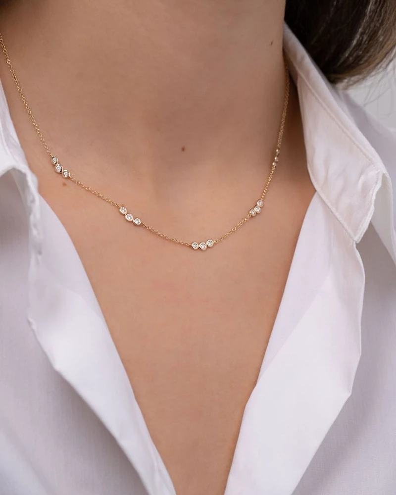 14K Yellow Gold Diamond Bezel Trio Collar Necklace, 14-16"