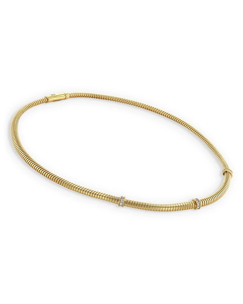 18K Yellow Gold Via Mercanti Diamond Three Station Tubogas Collar Necklace, 17"
