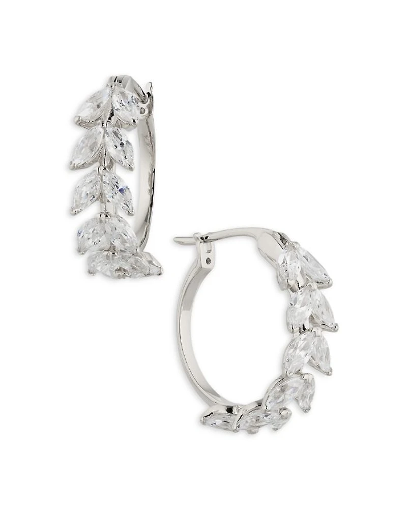 Wildflower Cubic Zirconia Vine Hoop Earrings in Rhodium Plated