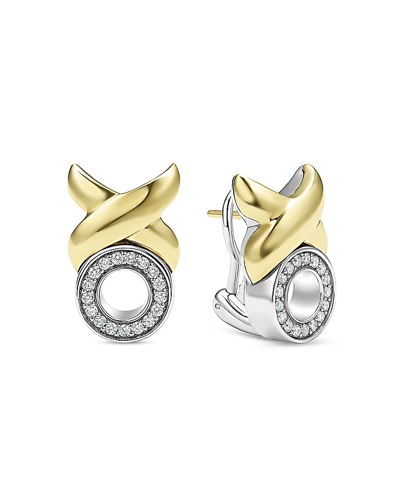Lagos 18K Yellow Gold & Sterling Silver Embrace Diamond Xo Omega Earrings