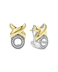 Lagos 18K Yellow Gold & Sterling Silver Embrace Diamond Xo Omega Earrings