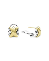 18K Yellow Gold & Sterling Silver Embrace X Dome Caviar Bead Omega Earrings