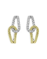 18K Yellow Gold & Sterling Silver Caviar Lux-Clip Diamond Loop Huggie Hoop Earrings - Exclusive