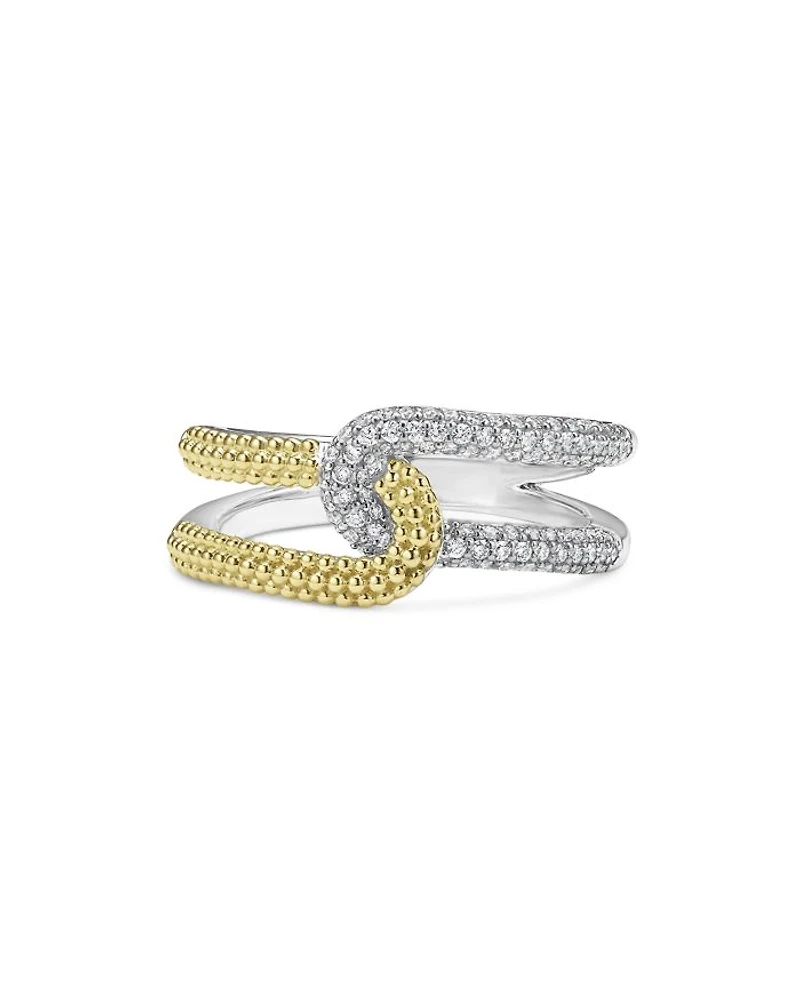 18K Yellow Gold & Sterling Silver Caviar Lux-Clip Diamond Statement Ring