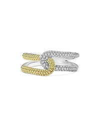 18K Yellow Gold & Sterling Silver Caviar Lux-Clip Diamond Statement Ring