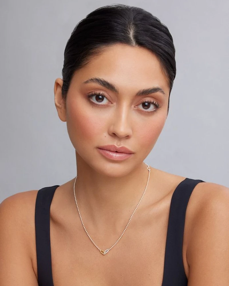 18K Yellow Gold & Sterling Silver Caviar Lux-Clip Diamond Bead Link Necklace, 16-18