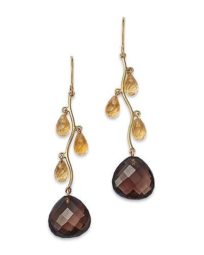 Bloomingdale's Fine Collection Citrine & Smokey Quartz Vine Drop Earrings