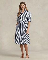 Belted Striped Cotton Shirt Dress