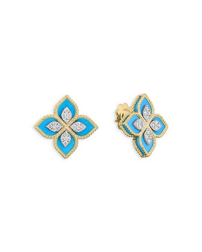 18K Yellow Gold Venetian Princess Diamond (0.35 tcw) & Turquoise (5.8 ct. t.w) Earrings