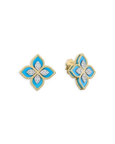 18K Yellow Gold Venetian Princess Diamond (0.35 tcw) & Turquoise (5.8 ct. t.w) Earrings