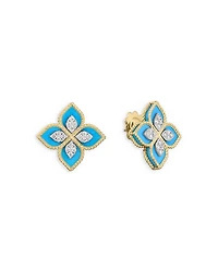 18K Yellow Gold Venetian Princess Diamond (0.35 tcw) & Turquoise (5.8 ct. t.w) Earrings