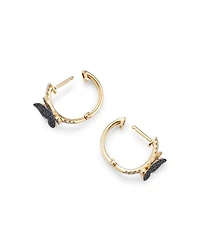 Black & White Diamond Butterfly Hoop Earrings in 14K Yellow Gold, 0.32 tcw