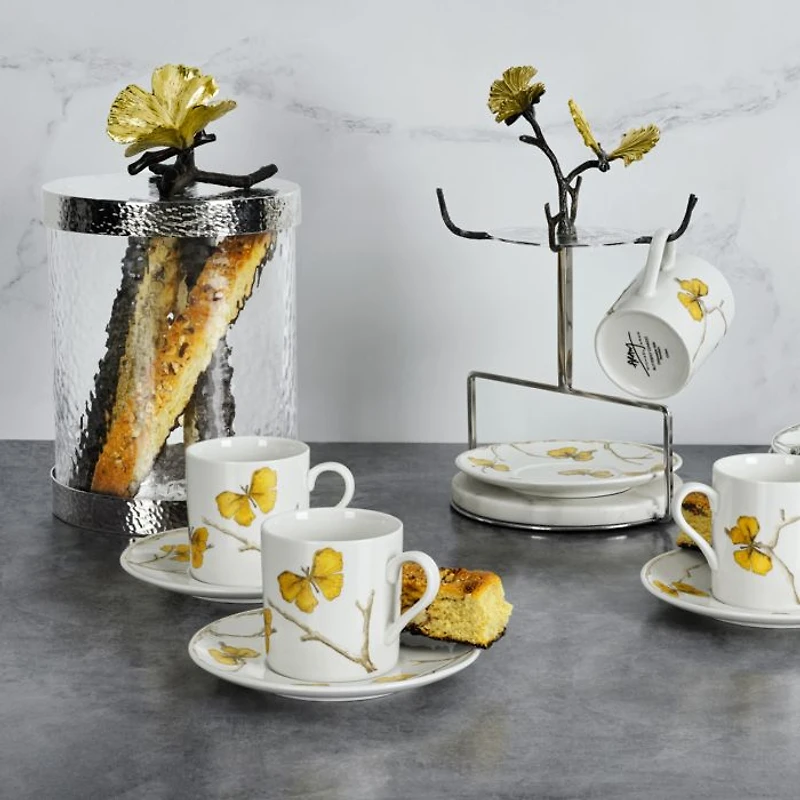 Pomegranate Demitasse Cup & Saucer, Set of 4
