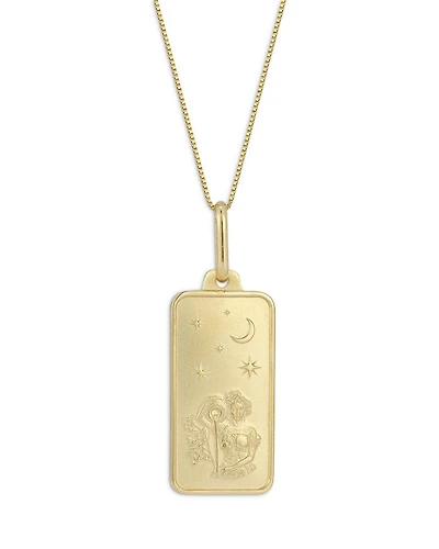 14K Yellow Gold Zodiac Dog Tag Pendant Necklace, 18"