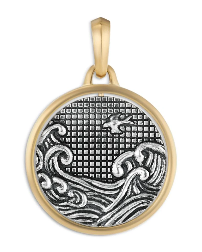 Men's Water & Fire Duality Amulet in Sterling Silver with 18K Yellow Gold, 30mm