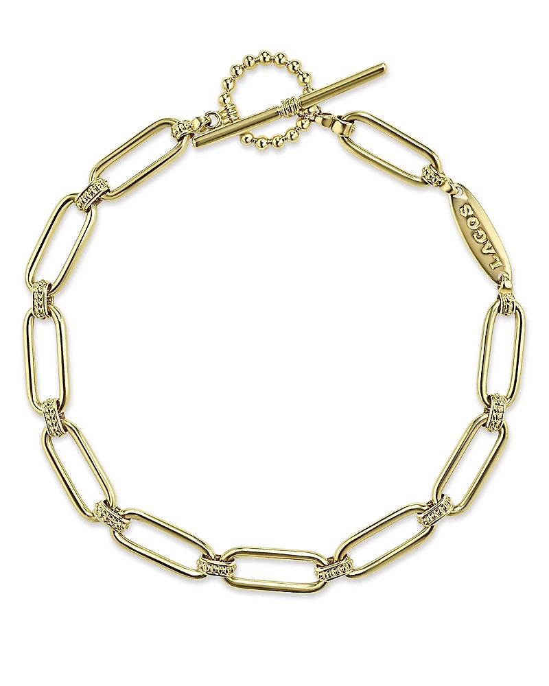 Lagos 18K Yellow Gold Signature Caviar Polished & Bead Link Toggle Bracelet